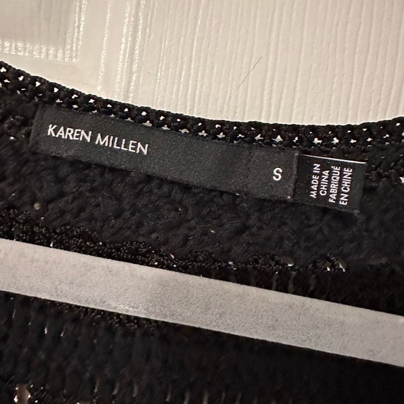 KAREN MILLEN Black Boho Style Crochet Scoop Nick Mini Dress Size Small - Picture 8 of 10